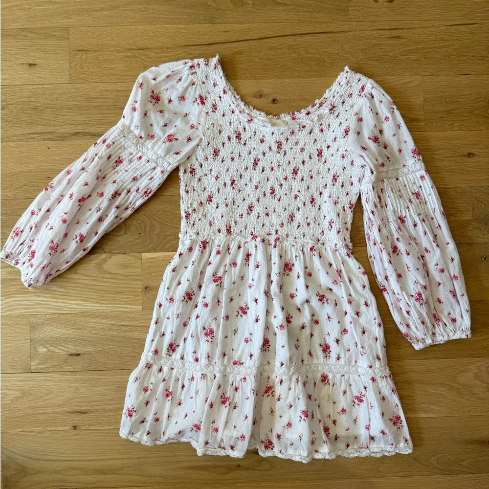 LoveShackFancy White and Red Floral Kids Dress